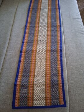 Long Table Runner in Blue, Gold, Cream, Orange, 7ft Long X 13 In Wide Nwt